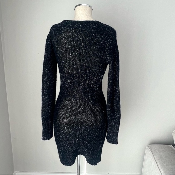 Black sparkly alpaca blend knit dress with long sleeves - Picture 4 of 6